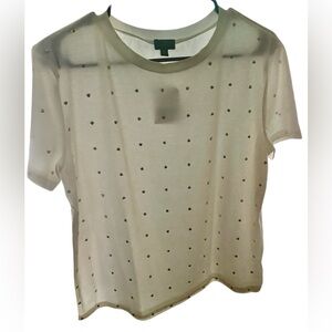 OntWelfth- Women White Short-Sleeve Rhinestone Detail T-Shirt